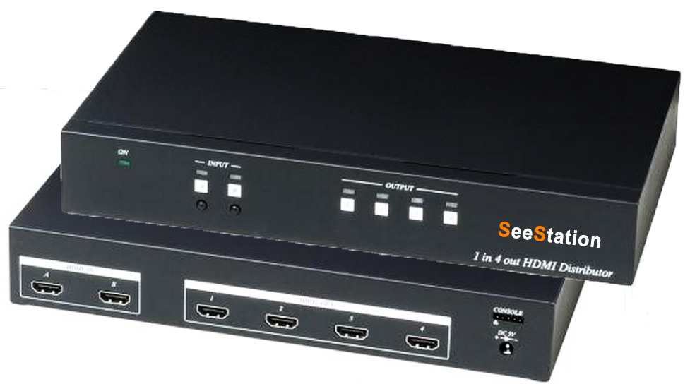 SEESTATION HD04 HDMI Splitter/Switcher 2 In 4 Out Distribution Amplifier w Built in A/B Switch - PAM Distributing Co